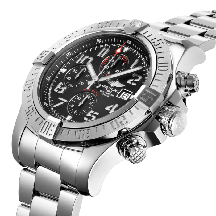 The ideal companion for any challenge, the Super Avenger II chronograph combines an impressive 48 mm diameter with a powerful and highly professional aesthetic. Its steel case, water-resistant to 300 m (1,000 ft), is geared up for the most extreme missions thanks to its rugged construction, screwed-in pushpiece guards and solid screw-lock crown with non-slip grip. The self-winding chronograph caliber is chronometer-certified by the COSC.
