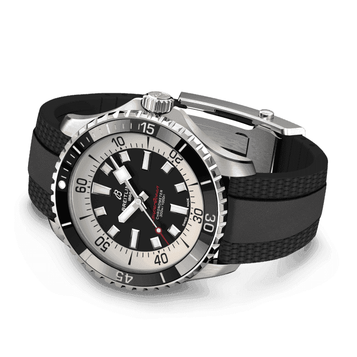 Performance and style for all your water-based pursuits.
In the 1960s, the new sport of scuba diving was all the rage. For divers, timing was everything, and Breitling set out to give them the most clear-cut dive watch possible by eliminating any feature that didn’t support their lifesaving needs underwater. This pared-down watch was named the Slow Motion. What remained were clean lines, chunky luminescent indexes, squared-off hands and a high-contrast dial ring, all aimed at maximum legibility. Practical, yes. But what people really fell in love with was the look.
The new Superocean retraces the Slow Motion's celebrated design codes, while adding modern features, like a ceramic-inlayed bezel and brightly colored dials. Broad hands and indexes in luminescent Super-LumiNova® allow for easy readability underwater. The watch is water resistant to 300 m (1000 ft), as well as being shock-, sand- and saltwater-resistant. The bronze version uses a special alloy that has excellent resistance to corrosion, yet will still develop a subtle patina over time that makes the watch even more unique. The two strap options (rubber and metal bracelet) have a folding clasp that allows for micro-adjustments of up to 15 mm for easy wear over rashies and wetsuits. Its scratch-proof ceramic inlayed bezel will never wear or fade. For safety, the bezel is uni-directional on most sizes and bi-directional with a patented lock on the 46 mm.
Best of all, this is no longer strictly a dive watch—surf with it, swim with it, hit the beach bar with it, then wear it out to dinner. The Superocean perfectly balances the nostalgia of its heritage with a fresh new look.
