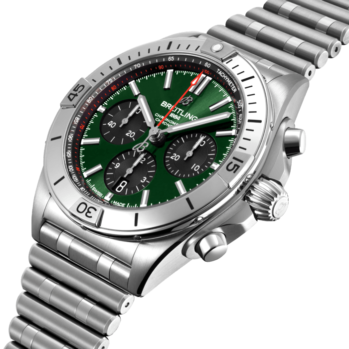 Breitling’s all-purpose watch for your every pursuit.
The Chronomat holds a significant place in Breitling’s history. Introduced in 1984, at a time where extra-thin quartz timepieces were the order of the day, Breitling placed a bold bet on an impressively proportioned mechanical watch.
Based on the Frecce Tricolori chronograph, which had been developed and launched in 1983 in collaboration with the famed Italian aerial squadron, the Chronomat celebrated Breitling’s centenary in style and marked the return of the mechanical chronograph to its rightfully prominent place at the brand which had built its global reputation on these incredible watches.
Available in a variety of materials including stainless steel and 18k red gold, the Chronomat features a 42 mm case and the iconic bezel with the four rider tabs. Available with a range of black, blue, silver, and copper dials, the Chronomat is matched to the signature “Rouleaux” bracelet and is powered by the in-house Breitling Manufacture Caliber 01, a COSC-certified chronometer.