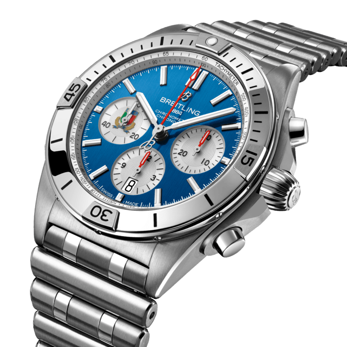 Breitling’s all-purpose watch for the fast and fearless world of rugby.
We’re the official timing partner and exclusive luxury watch provide to Six Nations Rugby, the championship known the world over for showcasing exhilarating men and women’s matches between its six competing unions: England, Ireland, Wales, Scotland, France and Italy. Now our Chronomat Six Nations captures their spirit in a special-edition watch series.
The six watches, limited to 150 pieces each, feature the signature Chronomat characteristics: the raised rider tabs at the 15 minute marks, the easy-grip onion crown and the classic rouleaux bracelet—all powered by Breitling’s exceptional Manufacture Caliber 01. Each model sets itself apart with the individual union’s colors and logo, as well as a caseback specially engraved with the name of each team, “Six Nations” and the “One of 150” limitation. A powerhouse lineup, the Chronomat Six Nations is available in the UK and select EU countries.
