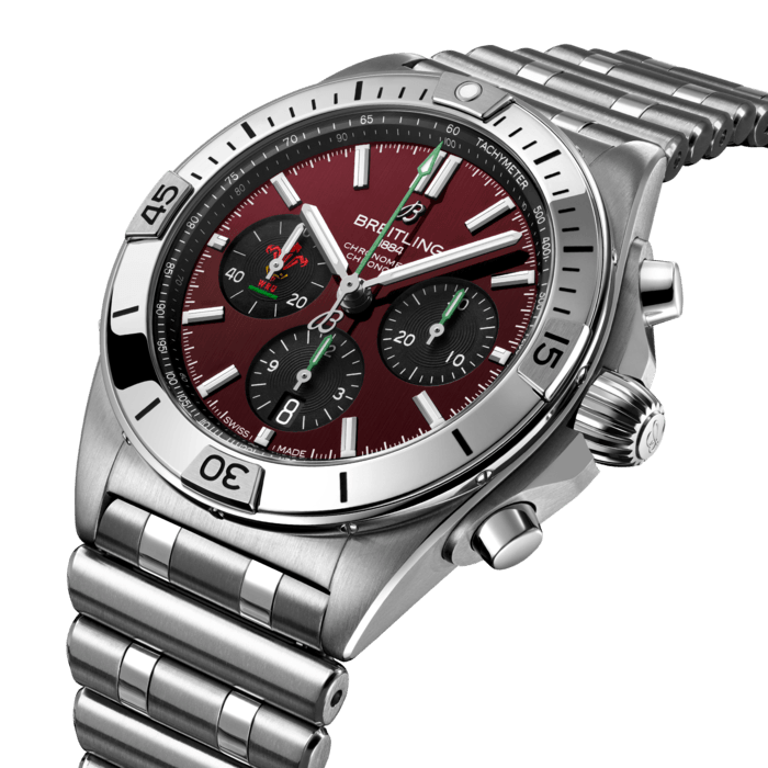 Breitling’s all-purpose watch for the fast and fearless world of rugby.
We’re the official timing partner and exclusive luxury watch provide to Six Nations Rugby, the championship known the world over for showcasing exhilarating men and women’s matches between its six competing unions: England, Ireland, Wales, Scotland, France and Italy. Now our Chronomat Six Nations captures their spirit in a special-edition watch series.
The six watches, limited to 150 pieces each, feature the signature Chronomat characteristics: the raised rider tabs at the 15 minute marks, the easy-grip onion crown and the classic rouleaux bracelet—all powered by Breitling’s exceptional Manufacture Caliber 01. Each model sets itself apart with the individual union’s colors and logo, as well as a caseback specially engraved with the name of each team, “Six Nations” and the “One of 150” limitation. A powerhouse lineup, the Chronomat Six Nations is available in the UK and select EU countries.