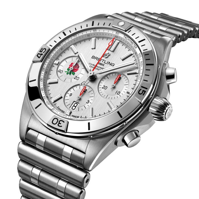Breitling’s all-purpose watch for the fast and fearless world of rugby.
We’re the official timing partner and exclusive luxury watch provide to Six Nations Rugby, the championship known the world over for showcasing exhilarating men and women’s matches between its six competing unions: England, Ireland, Wales, Scotland, France and Italy. Now our Chronomat Six Nations captures their spirit in a special-edition watch series.
The six watches, limited to 150 pieces each, feature the signature Chronomat characteristics: the raised rider tabs at the 15 minute marks, the easy-grip onion crown and the classic rouleaux bracelet—all powered by Breitling’s exceptional Manufacture Caliber 01. Each model sets itself apart with the individual union’s colors and logo, as well as a caseback specially engraved with the name of each team, “Six Nations” and the “One of 150” limitation. A powerhouse lineup, the Chronomat Six Nations is available in the UK and select EU countries.