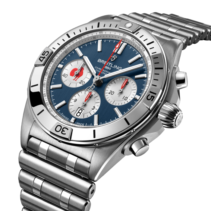 Breitling’s all-purpose watch for the fast and fearless world of rugby.
We’re the official timing partner and exclusive luxury watch provide to Six Nations Rugby, the championship known the world over for showcasing exhilarating men and women’s matches between its six competing unions: England, Ireland, Wales, Scotland, France and Italy. Now our Chronomat Six Nations captures their spirit in a special-edition watch series.
The six watches, limited to 150 pieces each, feature the signature Chronomat characteristics: the raised rider tabs at the 15 minute marks, the easy-grip onion crown and the classic rouleaux bracelet—all powered by Breitling’s exceptional Manufacture Caliber 01. Each model sets itself apart with the individual union’s colors and logo, as well as a caseback specially engraved with the name of each team, “Six Nations” and the “One of 150” limitation. A powerhouse lineup, the Chronomat Six Nations is available in the UK and select EU countries.