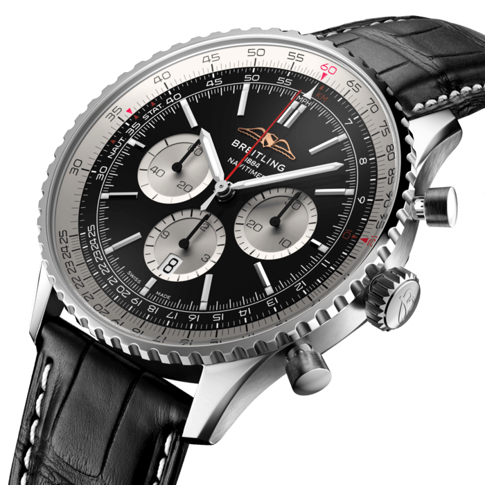 Breitling’s iconic pilot’s chronograph – for the journey.
In 1952, Willy Breitling developed a wrist-worn chronograph with a circular slide rule that would allow pilots to perform all necessary flight calculations. Two years later, the Aircraft Owners and Pilots Association (AOPA) announced the design as its official timepiece. The “navigation timer” – or Navitimer – was born.
The AOPA was (and remains) the largest pilots’ club in the world, counting nearly every US aviator among its ranks. As the defacto pilot’s watch throughout the glory days of civil aviation, the Navitimer was worn by airline captains and aircraft enthusiasts. It even made its way into space on the wrist of astronaut Scott Carpenter in 1962. And it wasn’t only pilots drawn to the watch’s irrepressible aesthetic. Celebrities of the day such as Miles Davis and Serge Gainsbourg were devotees, proving that the Navitimer had style as well as function.
There have been many iterations of Breitling’s icon since its debut 70 years ago, but this new Navitimer captures its most classic features, while enhancing them with modern refinements. A flattened slide rule and a domed crystal create the illusion of a sleeker profile. Alternating polished and brushed metal elements give a lustrous, yet understated finish. Most notably, new colors in shades of blue, green and copper, define the updated dial options. And if there is one update sure to spark nostalgia, it’s the return of the AOPA wings to their original position at 12 o’clock.
For 70 years, Breitling’s original pilot’s watch has been beloved by aviators and tastemakers in equal measure. Worn by astronauts in space and the biggest stars on earth, it is Breitling’s most iconic timepiece and one of the most recognizable watches of all time.
