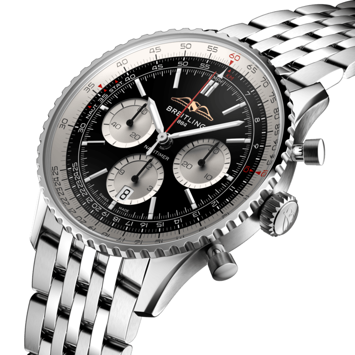 Breitling’s iconic pilot’s chronograph – for the journey.
In 1952, Willy Breitling developed a wrist-worn chronograph with a circular slide rule that would allow pilots to perform all necessary flight calculations. Two years later, the Aircraft Owners and Pilots Association (AOPA) announced the design as its official timepiece. The “navigation timer” – or Navitimer – was born.
The AOPA was (and remains) the largest pilots’ club in the world, counting nearly every US aviator among its ranks. As the defacto pilot’s watch throughout the glory days of civil aviation, the Navitimer was worn by airline captains and aircraft enthusiasts. It even made its way into space on the wrist of astronaut Scott Carpenter in 1962. And it wasn’t only pilots drawn to the watch’s irrepressible aesthetic. Celebrities of the day such as Miles Davis and Serge Gainsbourg were devotees, proving that the Navitimer had style as well as function.
There have been many iterations of Breitling’s icon since its debut 70 years ago, but this new Navitimer captures its most classic features, while enhancing them with modern refinements. A flattened slide rule and a domed crystal create the illusion of a sleeker profile. Alternating polished and brushed metal elements give a lustrous, yet understated finish. Most notably, new colors in shades of blue, green and copper, define the updated dial options. And if there is one update sure to spark nostalgia, it’s the return of the AOPA wings to their original position at 12 o’clock.
For 70 years, Breitling’s original pilot’s watch has been beloved by aviators and tastemakers in equal measure. Worn by astronauts in space and the biggest stars on earth, it is Breitling’s most iconic timepiece and one of the most recognizable watches of all time.