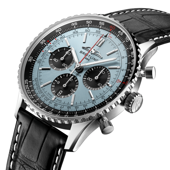 Breitling’s iconic pilot’s chronograph – for the journey.
In 1952, Willy Breitling developed a wrist-worn chronograph with a circular slide rule that would allow pilots to perform all necessary flight calculations. Two years later, the Aircraft Owners and Pilots Association (AOPA) announced the design as its official timepiece. The “navigation timer” – or Navitimer – was born.
The AOPA was (and remains) the largest pilots’ club in the world, counting nearly every US aviator among its ranks. As the defacto pilot’s watch throughout the glory days of civil aviation, the Navitimer was worn by airline captains and aircraft enthusiasts. It even made its way into space on the wrist of astronaut Scott Carpenter in 1962. And it wasn’t only pilots drawn to the watch’s irrepressible aesthetic. Celebrities of the day such as Miles Davis and Serge Gainsbourg were devotees, proving that the Navitimer had style as well as function.
There have been many iterations of Breitling’s icon since its debut 70 years ago, but this new Navitimer captures its most classic features, while enhancing them with modern refinements. A flattened slide rule and a domed crystal create the illusion of a sleeker profile. Alternating polished and brushed metal elements give a lustrous, yet understated finish. Most notably, new colors in shades of blue, green and copper, define the updated dial options. And if there is one update sure to spark nostalgia, it’s the return of the AOPA wings to their original position at 12 o’clock.
For 70 years, Breitling’s original pilot’s watch has been beloved by aviators and tastemakers in equal measure. Worn by astronauts in space and the biggest stars on earth, it is Breitling’s most iconic timepiece and one of the most recognizable watches of all time.