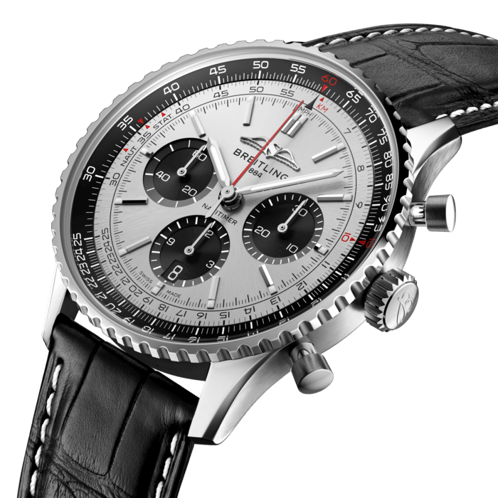 Breitling’s iconic pilot’s chronograph – for the journey.
In 1952, Willy Breitling developed a wrist-worn chronograph with a circular slide rule that would allow pilots to perform all necessary flight calculations. Two years later, the Aircraft Owners and Pilots Association (AOPA) announced the design as its official timepiece. The “navigation timer” – or Navitimer – was born.
The AOPA was (and remains) the largest pilots’ club in the world, counting nearly every US aviator among its ranks. As the defacto pilot’s watch throughout the glory days of civil aviation, the Navitimer was worn by airline captains and aircraft enthusiasts. It even made its way into space on the wrist of astronaut Scott Carpenter in 1962. And it wasn’t only pilots drawn to the watch’s irrepressible aesthetic. Celebrities of the day such as Miles Davis and Serge Gainsbourg were devotees, proving that the Navitimer had style as well as function.
There have been many iterations of Breitling’s icon since its debut 70 years ago, but this new Navitimer captures its most classic features, while enhancing them with modern refinements. A flattened slide rule and a domed crystal create the illusion of a sleeker profile. Alternating polished and brushed metal elements give a lustrous, yet understated finish. Most notably, new colors in shades of blue, green and copper, define the updated dial options. And if there is one update sure to spark nostalgia, it’s the return of the AOPA wings to their original position at 12 o’clock.
For 70 years, Breitling’s original pilot’s watch has been beloved by aviators and tastemakers in equal measure. Worn by astronauts in space and the biggest stars on earth, it is Breitling’s most iconic timepiece and one of the most recognizable watches of all time.