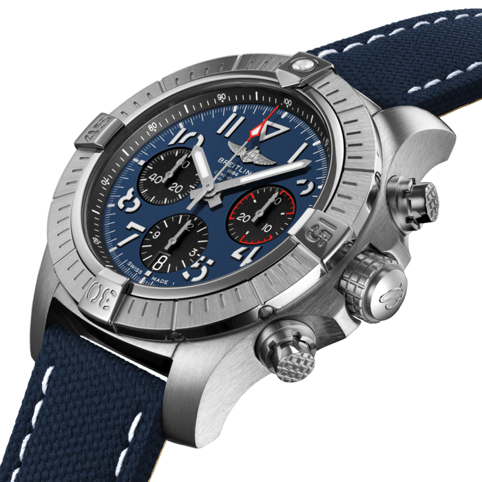 Bold, extremely robust and shock resistant, the Avenger B01 Chronograph 45 combines precision with a powerful design. As a true Breitling Avenger, it can be used wearing gloves and offers unrivalled safety and reliability to any airborne adventurer. The Avenger B01 Chronograph 45 features a sturdy 45mm stainless steel case, anthracite or blue dial and a choice of a stainless steel bracelet, or matching black or blue military leather strap that fits either a stainless steel pin buckle or folding clasp. Thanks to its rugged bezel and its special grip-pattern on the crown and chronograph pushers, the Avenger B01 Chronograph 45 can be easily operated wearing gloves. This edition is limited to 500 pieces.