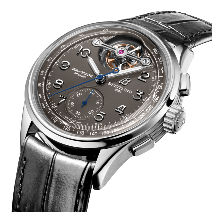 The Premier Tourbillon is a series for people who love the mechanics—and magic—of watchmaking.
Named for each of the Breitling founders, Leon, Gaston and Willy, the three watches feature the stylized square pushers and Arabic numerals that are hallmarks of the Premier line. Their symmetrical dial design, harmonious interplay of numerals and tone-on-tone colorways perfectly balance the undisputed star of the show—the tourbillon—which takes center stage at 12 o’clock. The open sapphire crystal caseback is domed to allow for full appreciation of the B21 movement, whose oscillating weight and tourbillon appear in contrasting 18k gold.
Breitling worked hand-in-hand with the boutique movement maker La Joux-Perret to develop the exquisite B21 movement that takes the uncommon step of combining a tourbillon with a chronograph to make this trio of watches so distinctively Breitling.