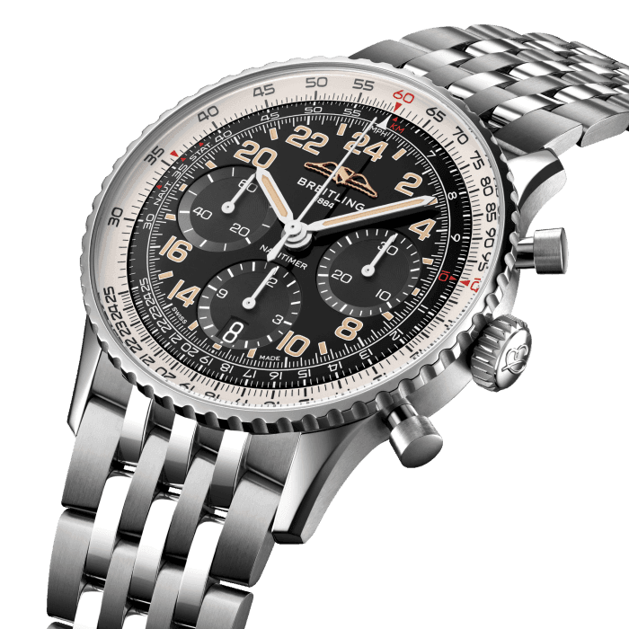 Breitling’s iconic pilot’s chronograph – fit for space travel.
By the early 1960s, Breitling’s Navitimer, with its circular slide rule for performing in-flight calculations, had become the undisputed pilots’ watch. But in the era of the Space Race, another competition was quietly underway, this time between watchmakers vying to be the first on astronauts’ wrists.
Breitling showed its chops in the air once again, officially becoming the first Swiss wrist-worn chronograph in space on May 24th, 1962, when Scott Carpenter blasted off in the Mercury-Atlas 7 spacecraft wearing the Navitimer Cosmonaute. The watch was his personal request, a variation on the iconic Navitimer with the addition of a 24-hour dial to distinguish day from night in the darkness of space. Mercury-Atlas 7 orbited the earth three times before it splashed down in the Atlantic, making aeronautic—and watchmaking—history.
Our Cosmonaute re-issue, limited to 362 pieces, commemorates the 60th anniversary of that mission. This watch faithfully honors the aesthetics of the original, with subtle updates that work almost imperceptibly to provide its modern-retro appeal. What you can't overlook, however, are its luxe upgrades like the platinum bezel and open sapphire crystal caseback that gives a window on the Breitling manufacture B02 movement.
Special engravings on the caliber bridges, such as Carpenter, Mercury 7, Three orbits around earth and a replica uniform badge from the rocket’s space capsule, mark the occasion. As a final tribute, the caseback is engraved with the mission date, the limitation to 362 pieces and the phrase First Swiss wristwatch in space.