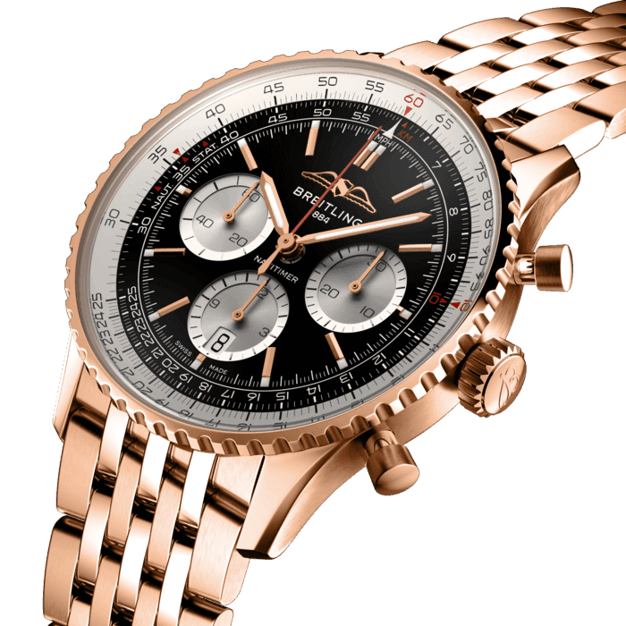 Breitling’s iconic pilot’s chronograph – for the journey.
In 1952, Willy Breitling developed a wrist-worn chronograph with a circular slide rule that would allow pilots to perform all necessary flight calculations. Two years later, the Aircraft Owners and Pilots Association (AOPA) announced the design as its official timepiece. The “navigation timer” – or Navitimer – was born.
The AOPA was (and remains) the largest pilots’ club in the world, counting nearly every US aviator among its ranks. As the defacto pilot’s watch throughout the glory days of civil aviation, the Navitimer was worn by airline captains and aircraft enthusiasts. It even made its way into space on the wrist of astronaut Scott Carpenter in 1962. And it wasn’t only pilots drawn to the watch’s irrepressible aesthetic. Celebrities of the day such as Miles Davis and Serge Gainsbourg were devotees, proving that the Navitimer had style as well as function.
There have been many iterations of Breitling’s icon since its debut 70 years ago, but this new Navitimer captures its most classic features, while enhancing them with modern refinements. A flattened slide rule and a domed crystal create the illusion of a sleeker profile. Alternating polished and brushed metal elements give a lustrous, yet understated finish. Most notably, new colors in shades of blue, green and copper, define the updated dial options. And if there is one update sure to spark nostalgia, it’s the return of the AOPA wings to their original position at 12 o’clock.
For 70 years, Breitling’s original pilot’s watch has been beloved by aviators and tastemakers in equal measure. Worn by astronauts in space and the biggest stars on earth, it is Breitling’s most iconic timepiece and one of the most recognizable watches of all time.