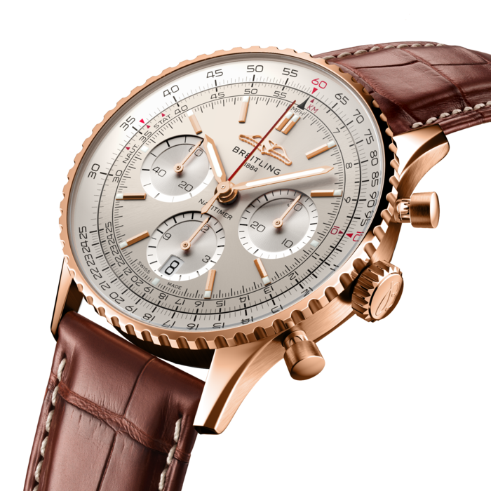 Breitling’s iconic pilot’s chronograph – for the journey.
In 1952, Willy Breitling developed a wrist-worn chronograph with a circular slide rule that would allow pilots to perform all necessary flight calculations. Two years later, the Aircraft Owners and Pilots Association (AOPA) announced the design as its official timepiece. The “navigation timer” – or Navitimer – was born.
The AOPA was (and remains) the largest pilots’ club in the world, counting nearly every US aviator among its ranks. As the defacto pilot’s watch throughout the glory days of civil aviation, the Navitimer was worn by airline captains and aircraft enthusiasts. It even made its way into space on the wrist of astronaut Scott Carpenter in 1962. And it wasn’t only pilots drawn to the watch’s irrepressible aesthetic. Celebrities of the day such as Miles Davis and Serge Gainsbourg were devotees, proving that the Navitimer had style as well as function.
There have been many iterations of Breitling’s icon since its debut 70 years ago, but this new Navitimer captures its most classic features, while enhancing them with modern refinements. A flattened slide rule and a domed crystal create the illusion of a sleeker profile. Alternating polished and brushed metal elements give a lustrous, yet understated finish. Most notably, new colors in shades of blue, green and copper, define the updated dial options. And if there is one update sure to spark nostalgia, it’s the return of the AOPA wings to their original position at 12 o’clock.
For 70 years, Breitling’s original pilot’s watch has been beloved by aviators and tastemakers in equal measure. Worn by astronauts in space and the biggest stars on earth, it is Breitling’s most iconic timepiece and one of the most recognizable watches of all time.